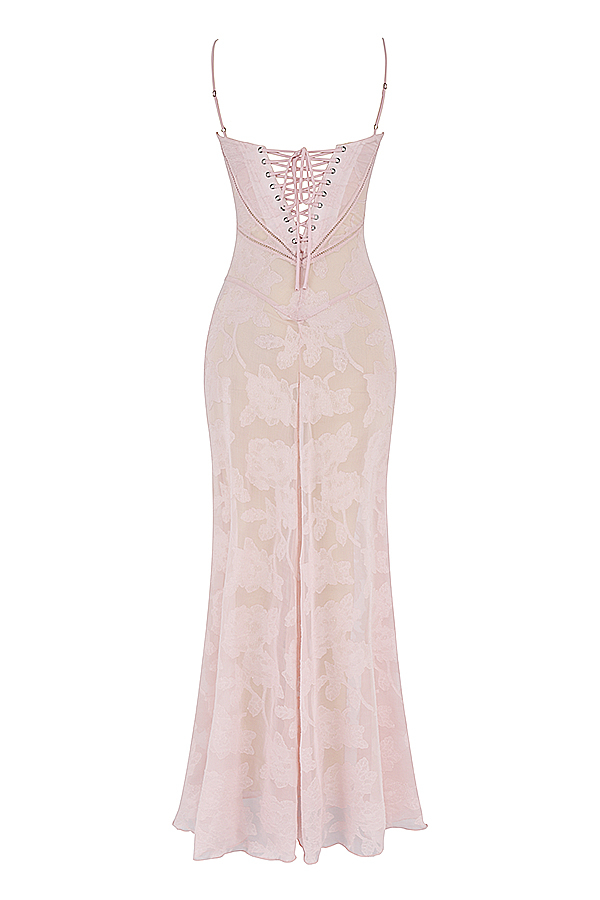 Seren Soft Pink Floral Lace Back Maxi Dress - luluinthesky
