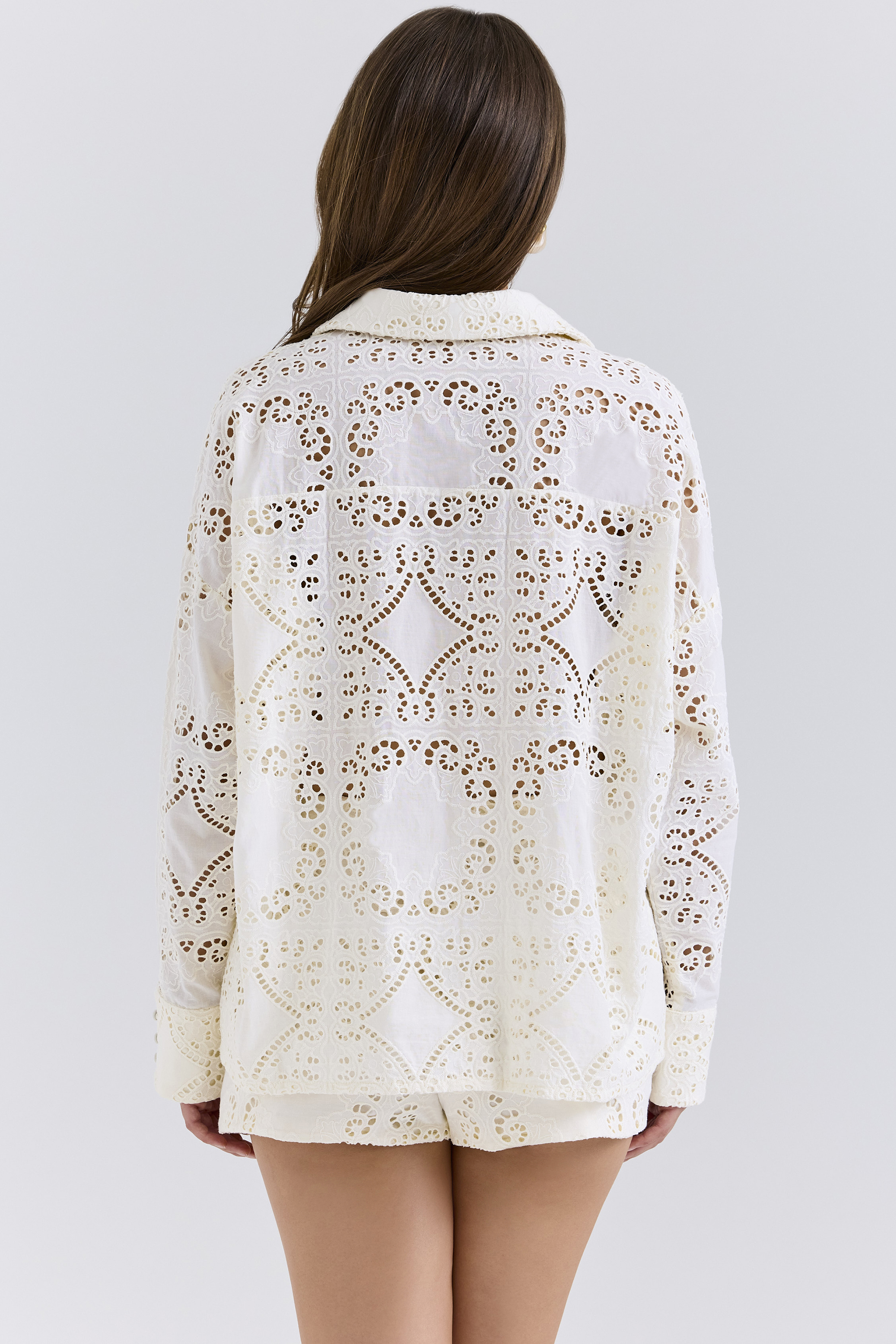 Samah White Cotton Broderie Anglaise Shirt - luluinthesky