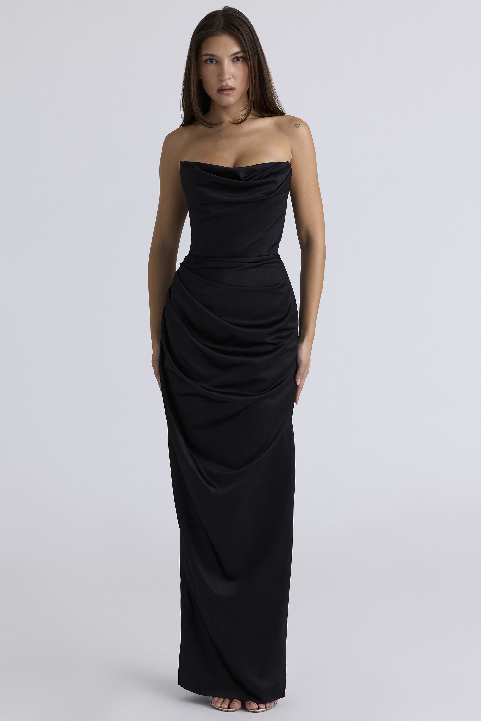 Adrienne Black Satin Strapless Corset Maxi - luluinthesky