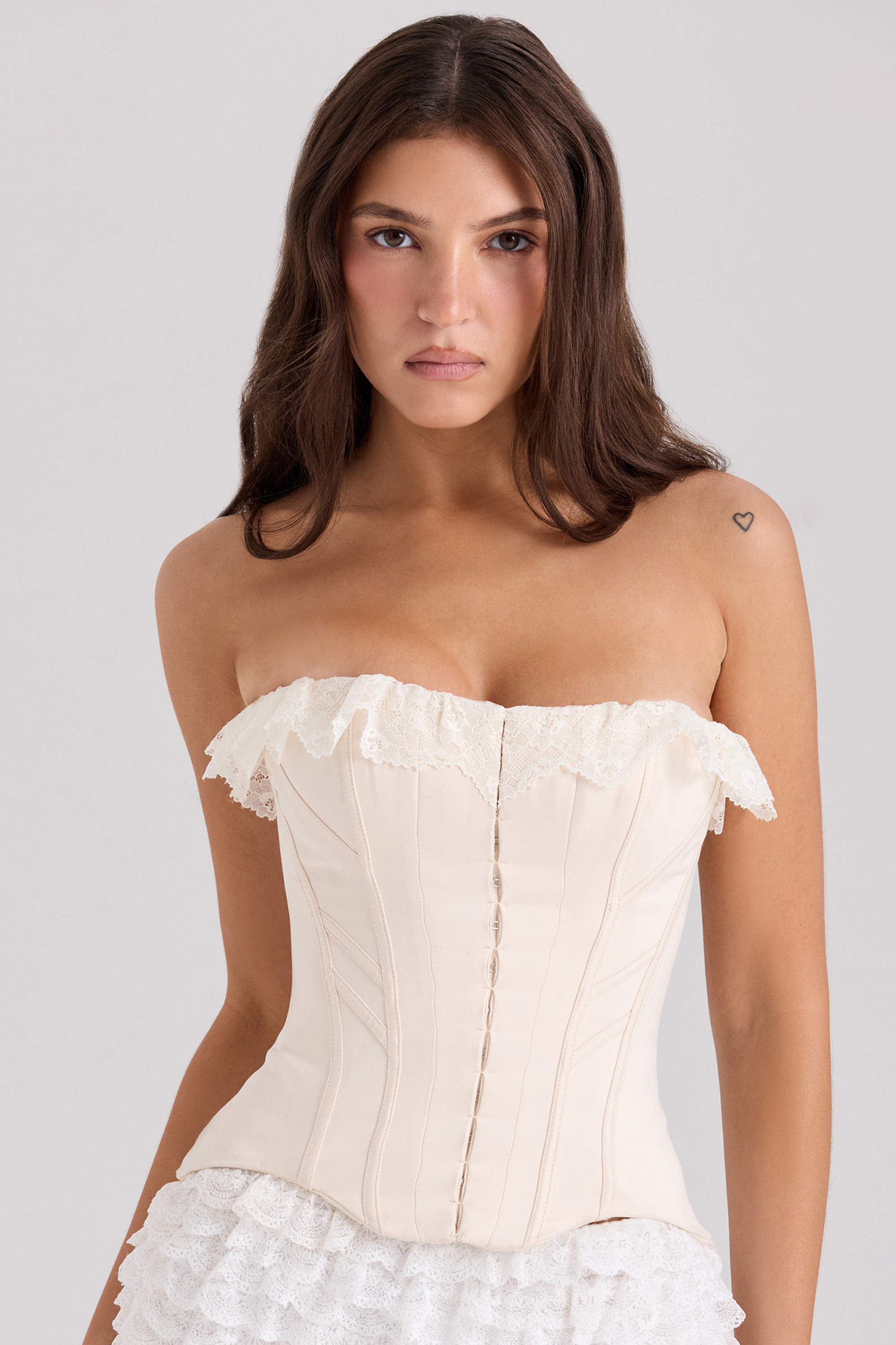 Idella Cream Satin Lace Trim Corset Top - luluinthesky