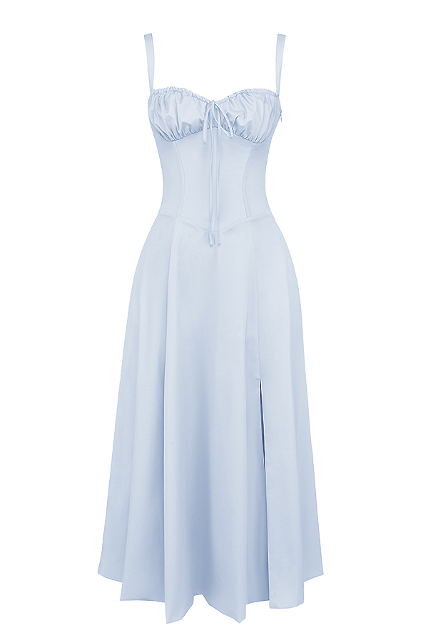 Carmen Soft Blue Cotton Bustier Sundress - luluinthesky