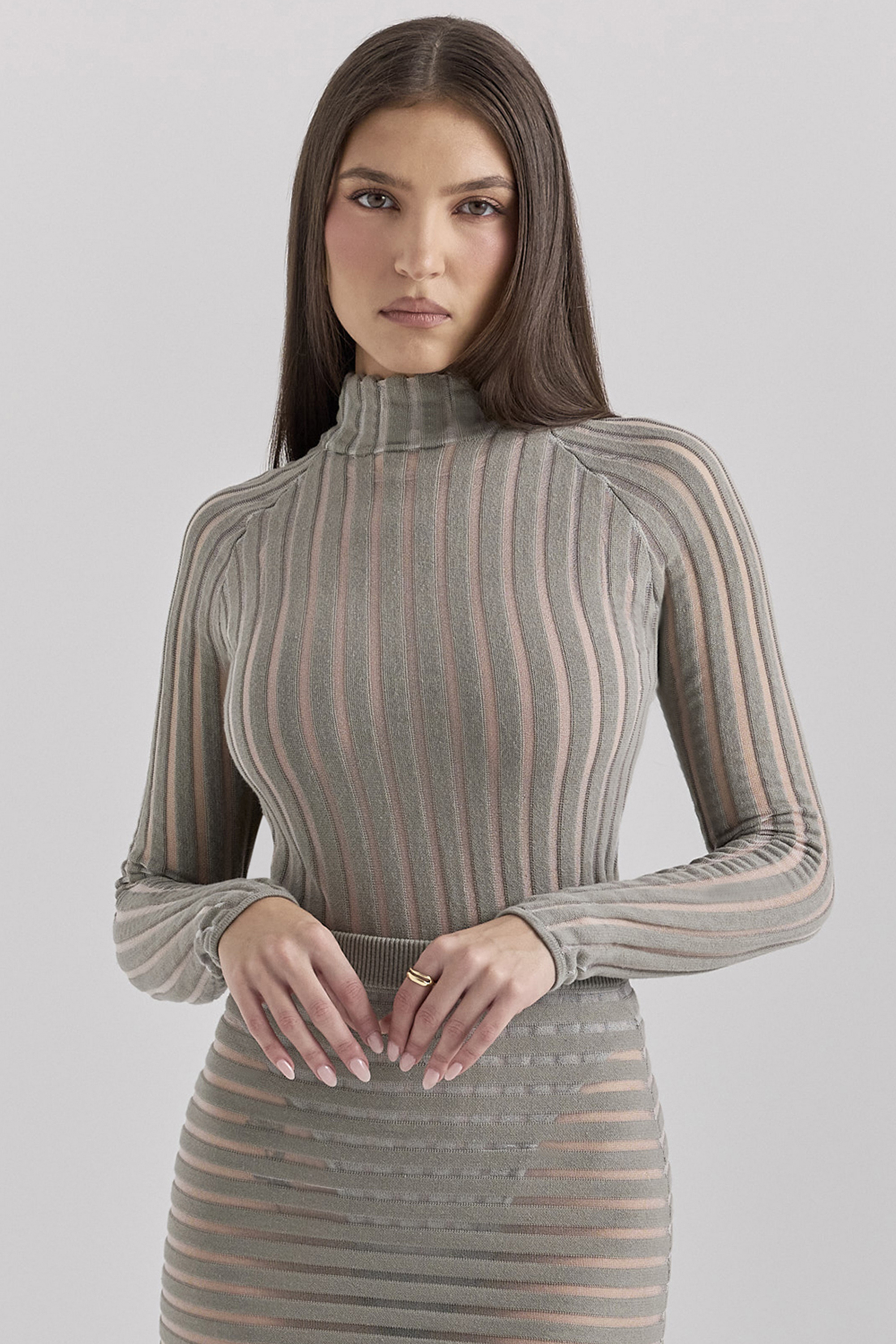 Rowena Grey Velour Sheer Striped Bodysuit - luluinthesky