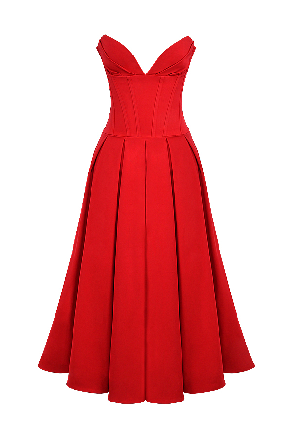Lady Scarlet Strapless Midi Dress - luluinthesky