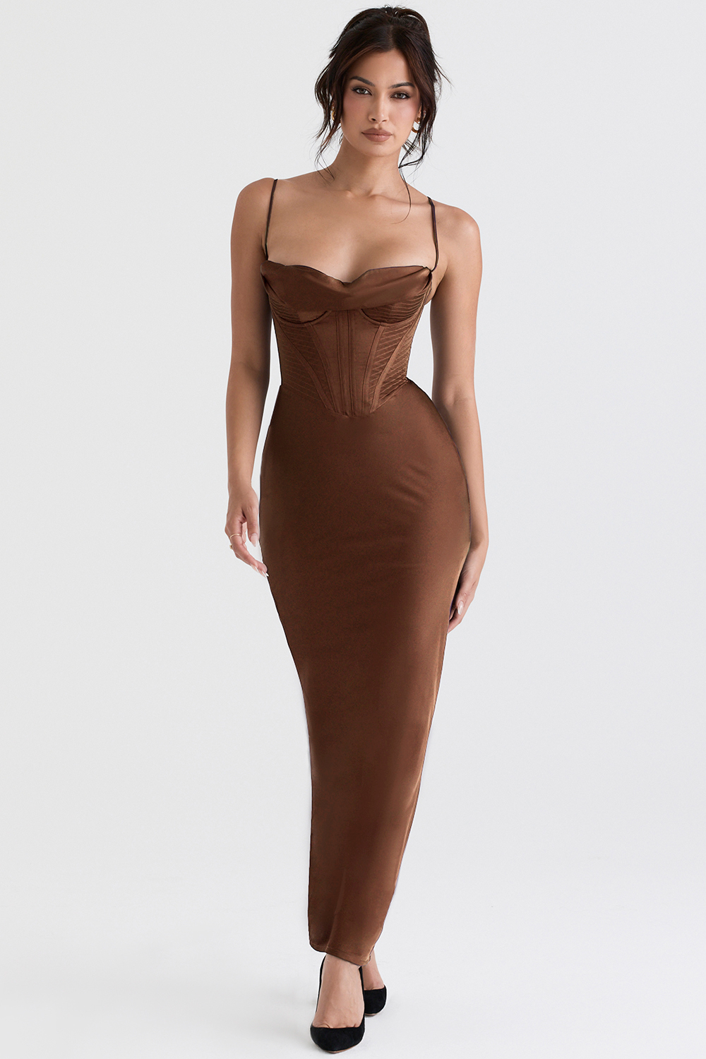 Charmaine Chocolate Corset Maxi Dress - luluinthesky