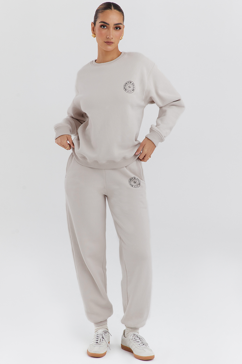 Haze Cloud Cotton Fleece-Back Crew Neck Sweatshirt - luluinthesky