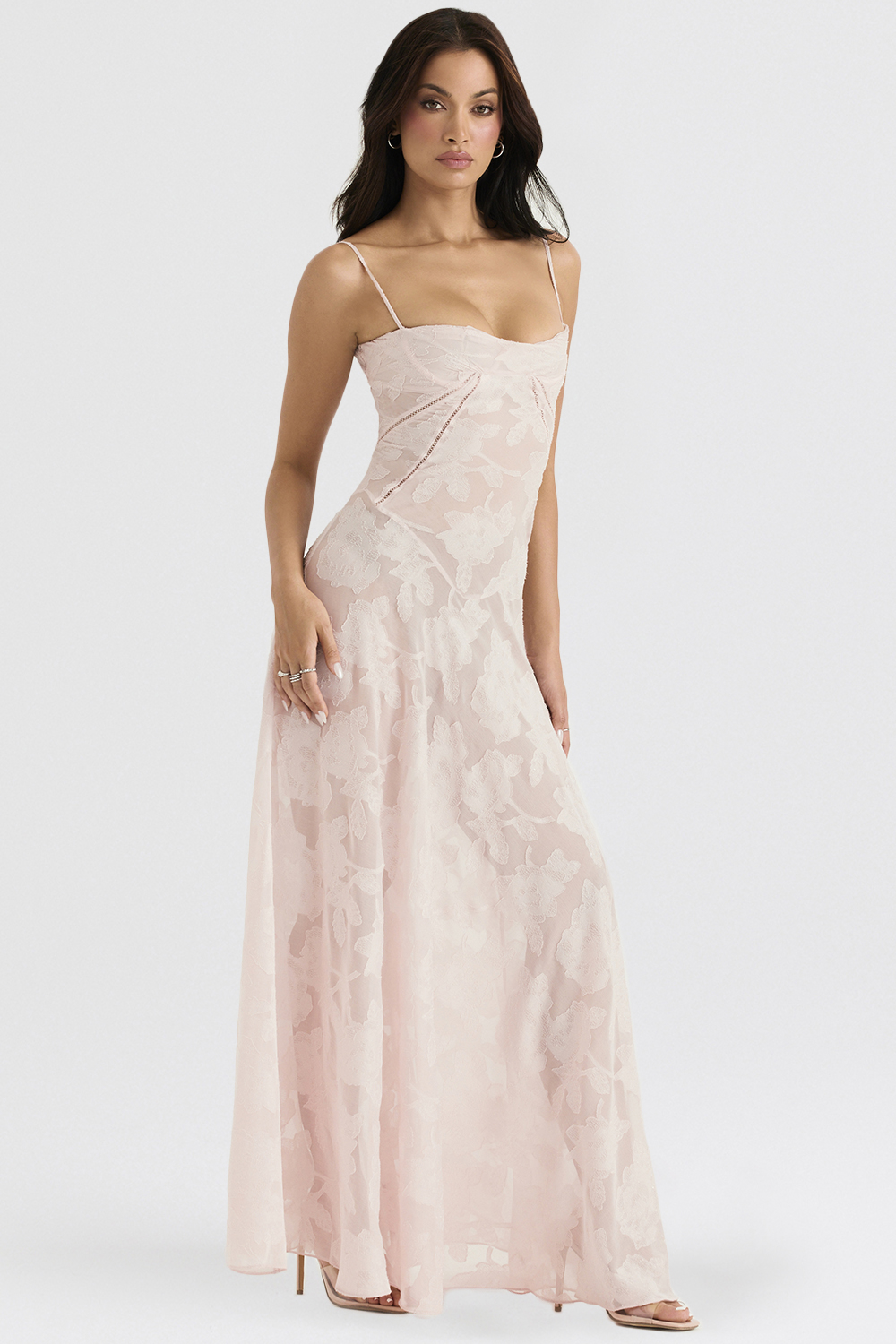 Seren Soft Pink Floral Lace Back Maxi Dress - luluinthesky