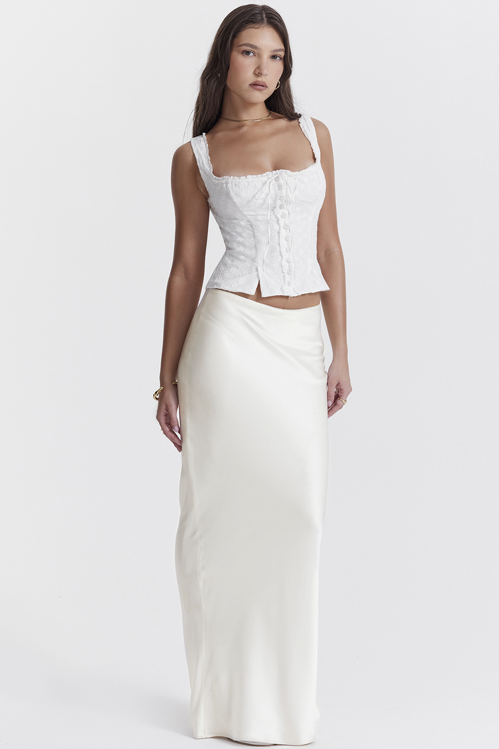 Sydel White Satin Bias Cut Maxi Skirt - luluinthesky