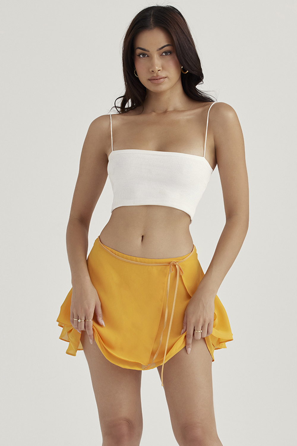 Clarice Tangerine Floaty Layered Mini Skirt - luluinthesky