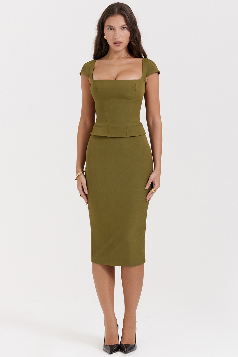Layana Olive Corset Midi Dress - luluinthesky
