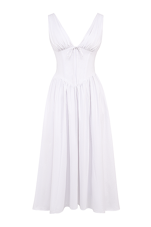 Emmelina White Cotton Corset Sundress - luluinthesky