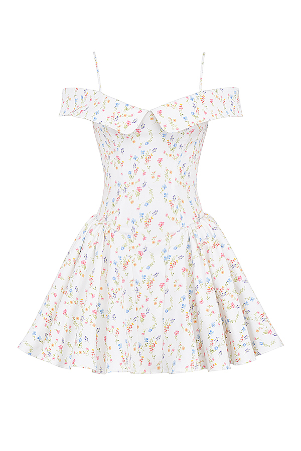 Elida White Posy Print Corset Mini Dress - luluinthesky