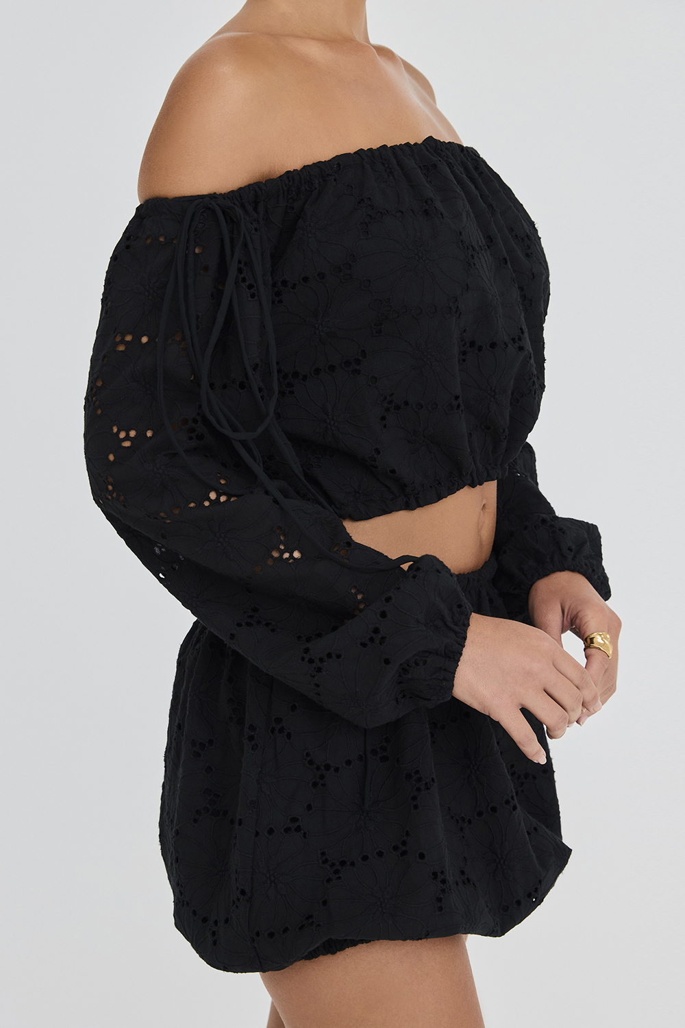 Mistress Rocks Black Broderie Cotton Off Shoulder Top - SALE - luluinthesky