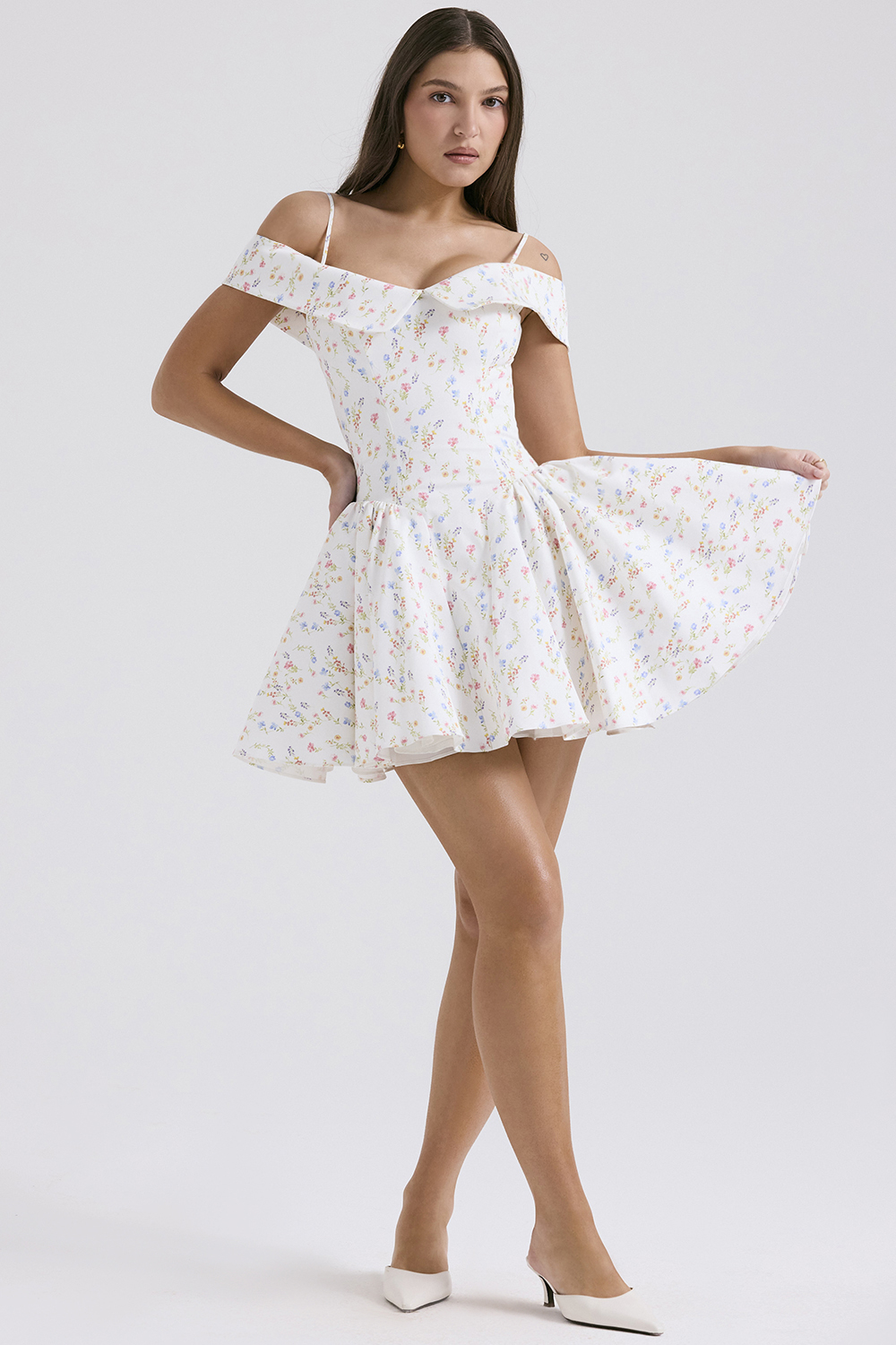 Elida White Posy Print Corset Mini Dress - luluinthesky