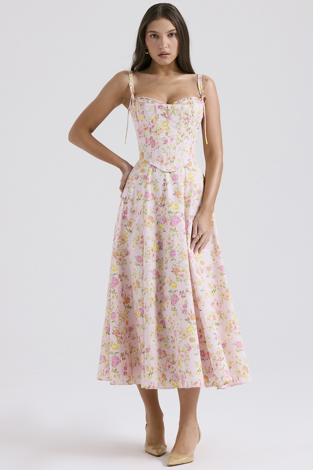 Clarabelle Pink Meadow Print Cotton Midi Sundress - luluinthesky
