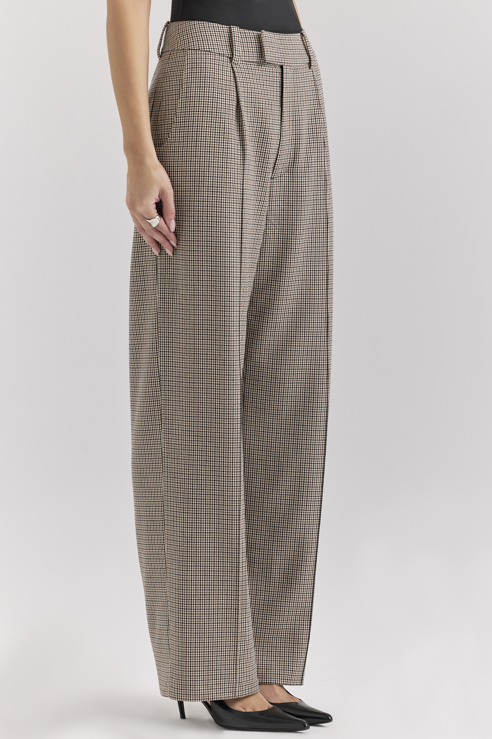 Hayden Brown Puppytooth Wide Leg High Waist Tailored Trousers - luluinthesky