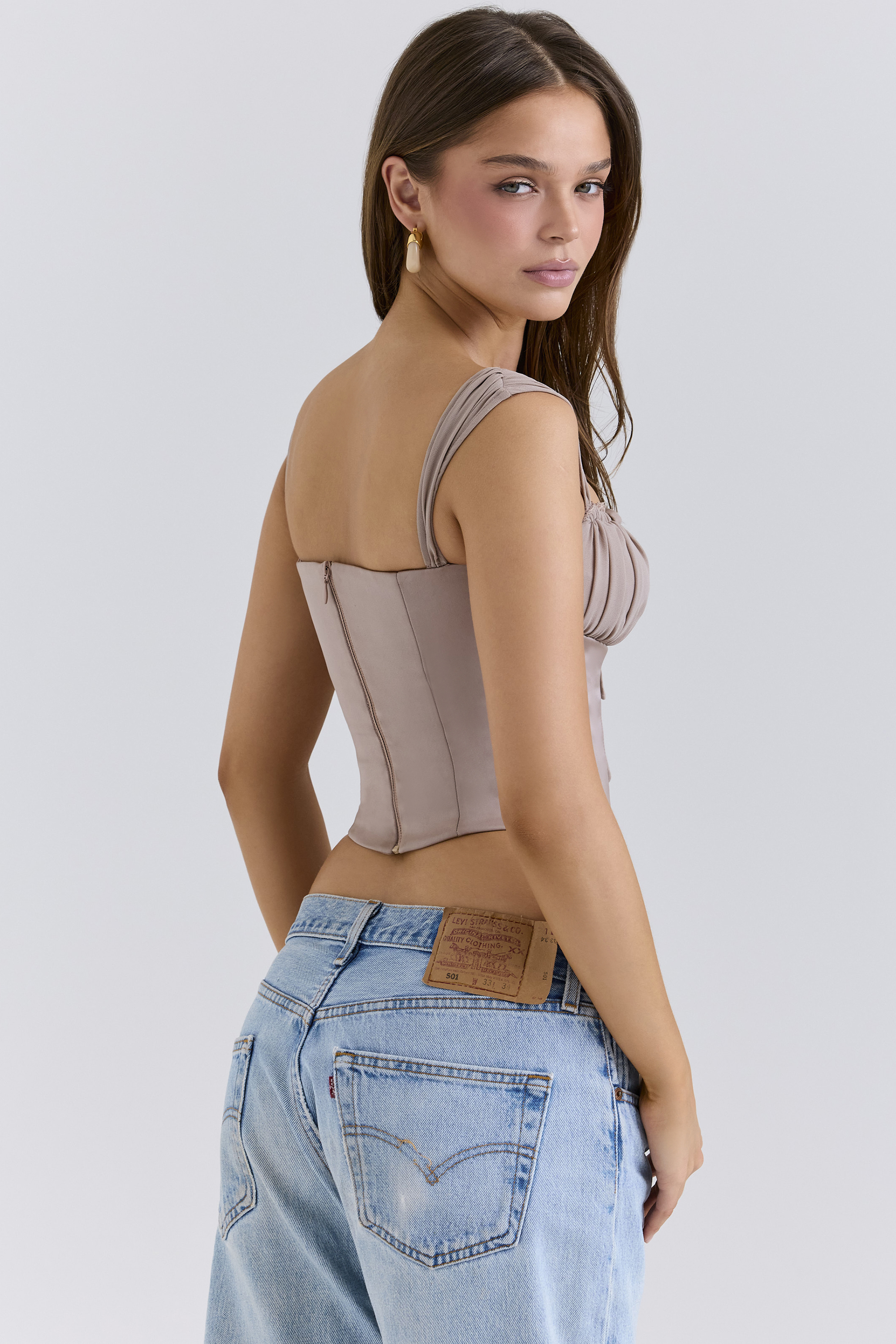 Anja Mocha Georgette Cap Sleeve Corset Top - luluinthesky