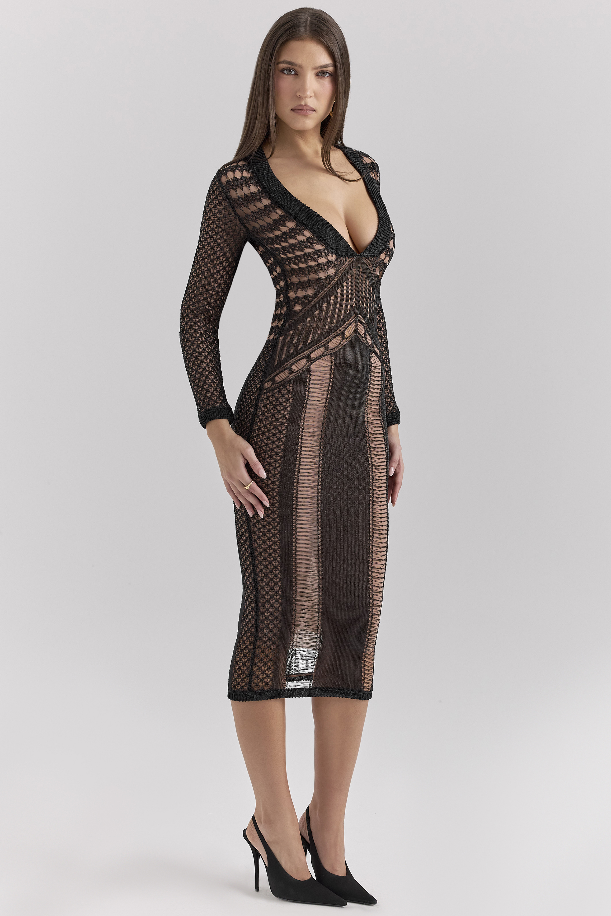 Loula Black Plunge Midi Dress - SALE - luluinthesky