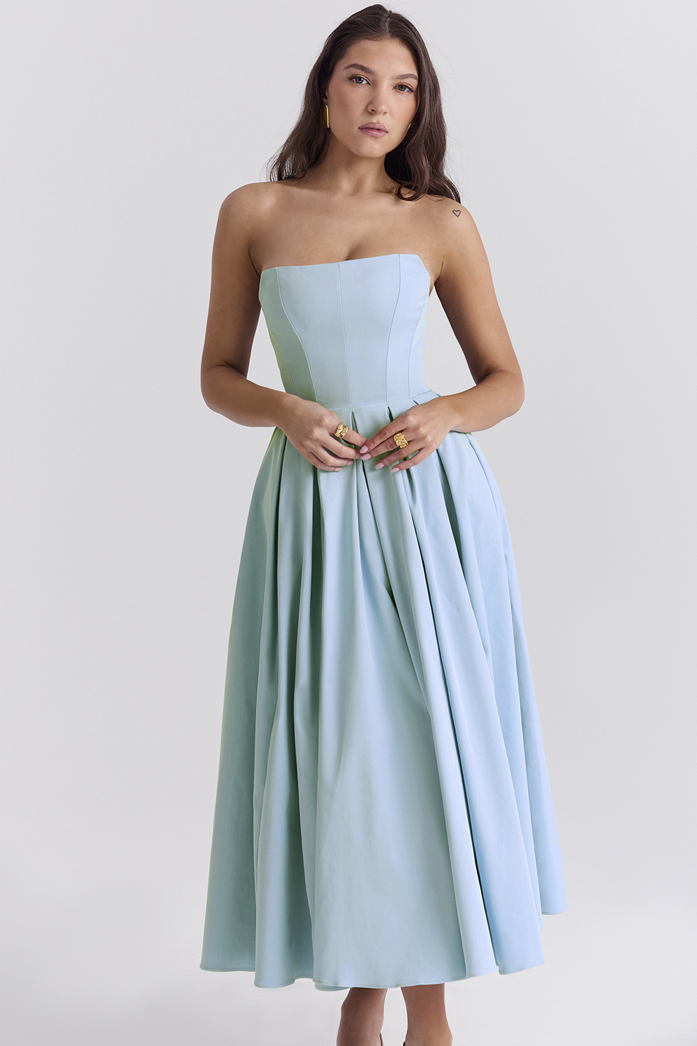 Audrey Tuscan Blue Strapless Midi Sundress - luluinthesky