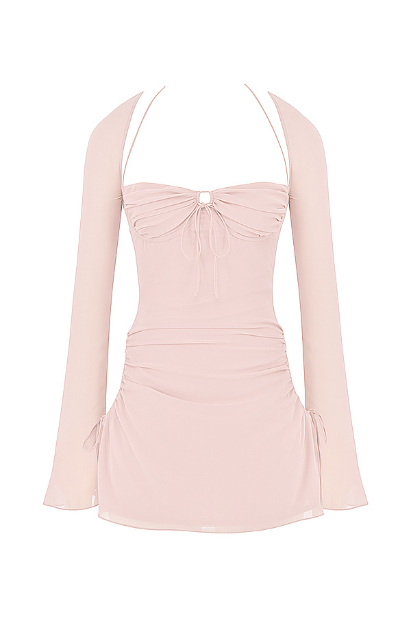 Baby Pink Quartz Chiffon Cutout Halter Mini Dress - luluinthesky