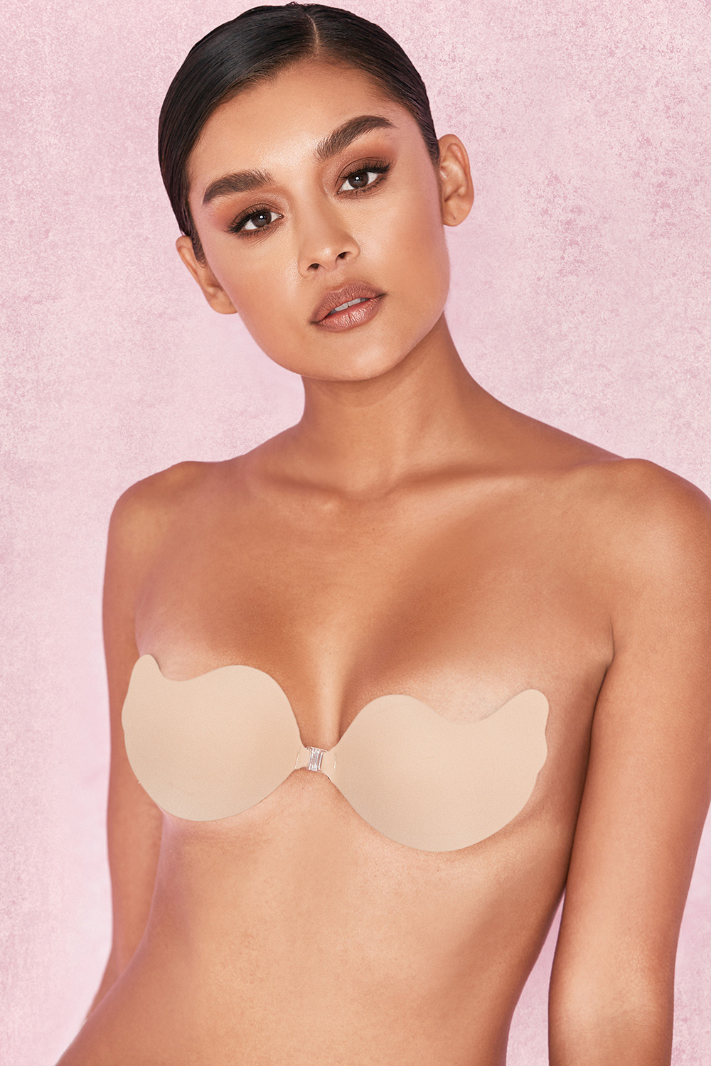 VFront Fastening Moulded Microfibre  Bra - Beige - luluinthesky