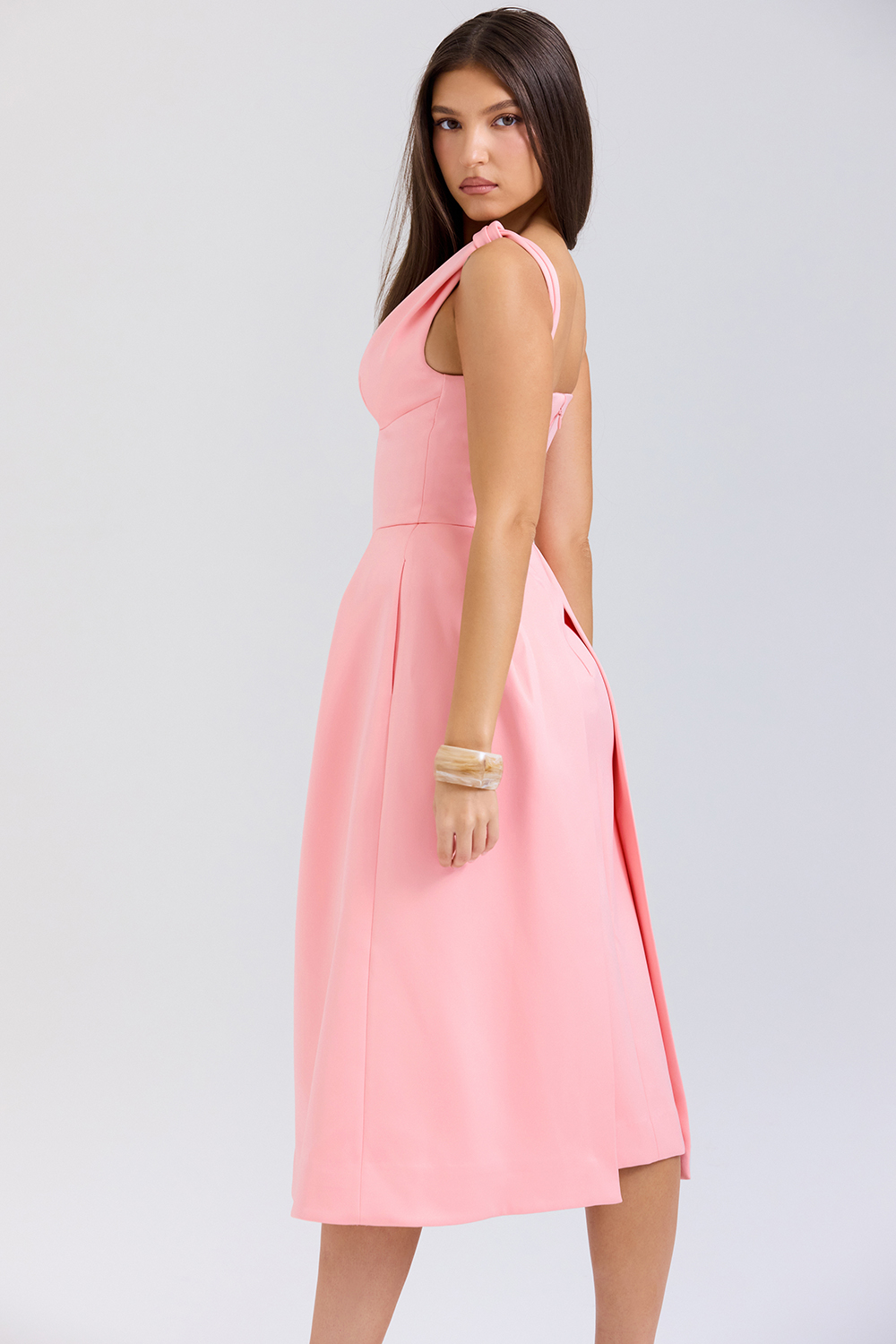 Paloma Peach Satin Pleated Midi Dress - SALE - luluinthesky