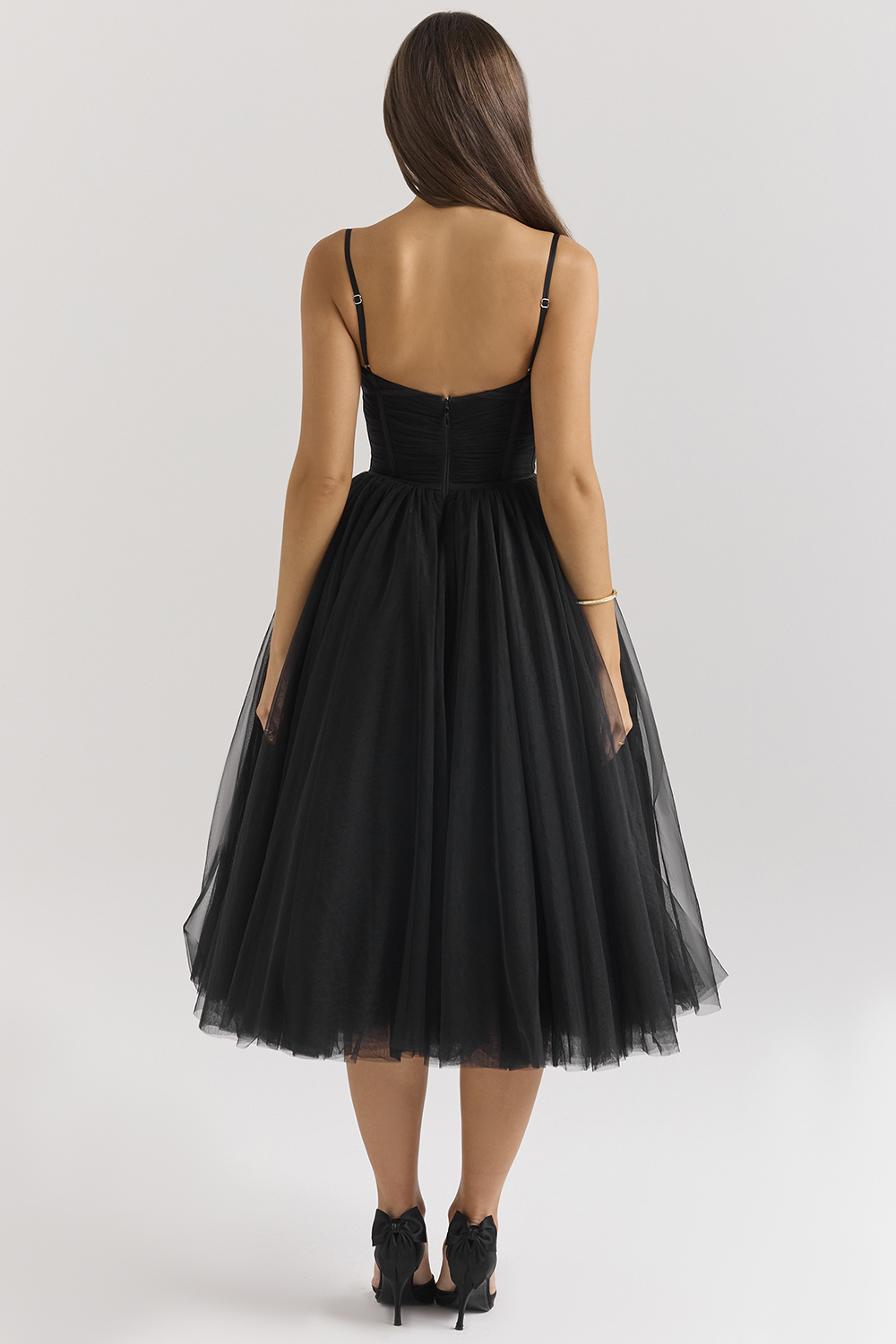Countess Black Tulle Ruched Bodice Midi Dress - SALE - luluinthesky