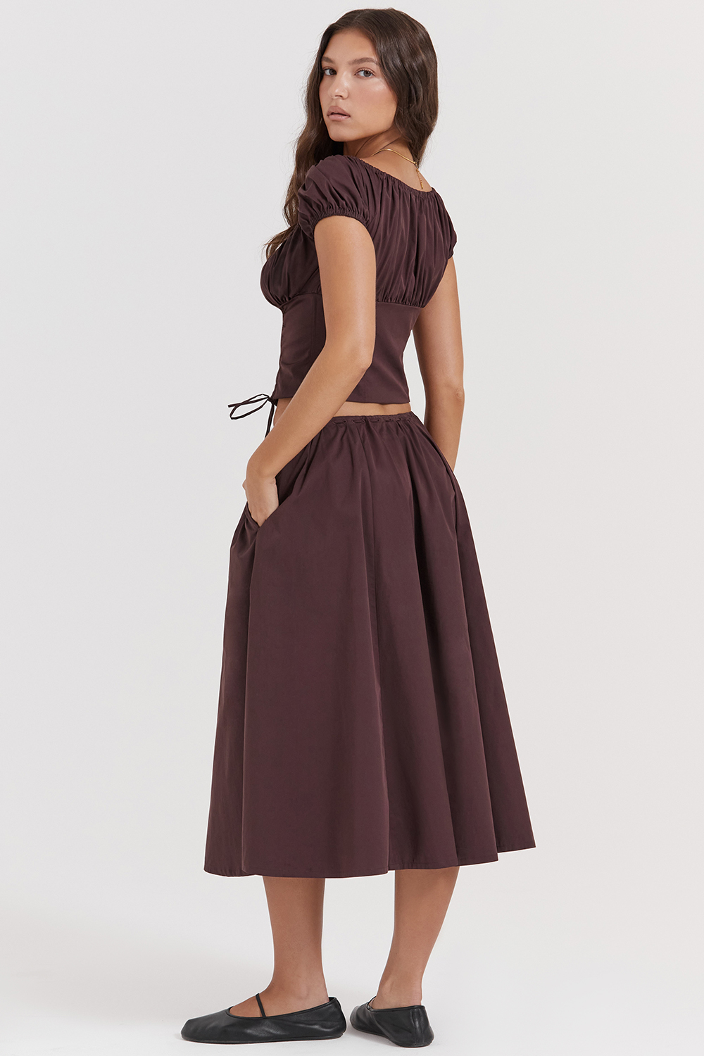 Cora Rich Brown Gathered Midi Skirt - luluinthesky