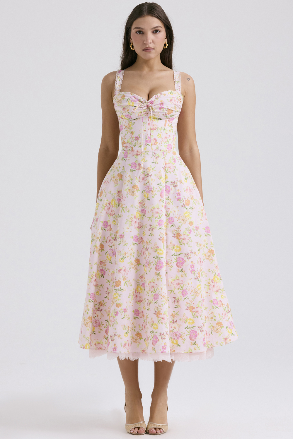 Rosalee Pink Meadow Print Cotton Bustier Sundress - luluinthesky