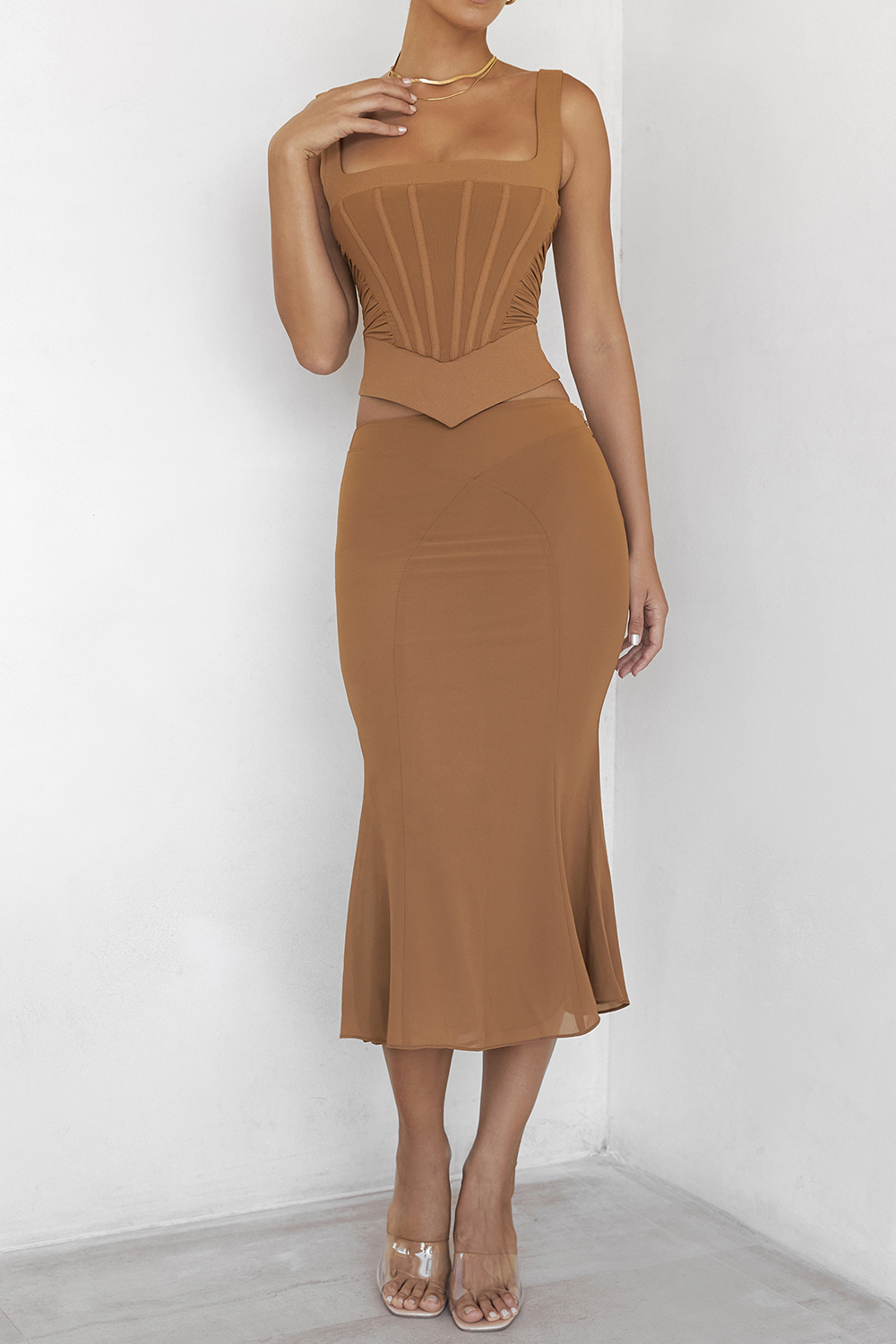 Mistress Rocks Caramel Midi Skirt With Brief - SALE - luluinthesky