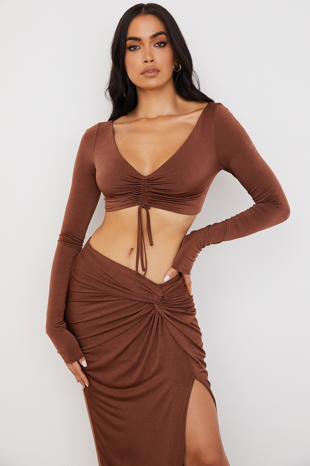 Angelita Chocolate Gathered Crop Top - luluinthesky