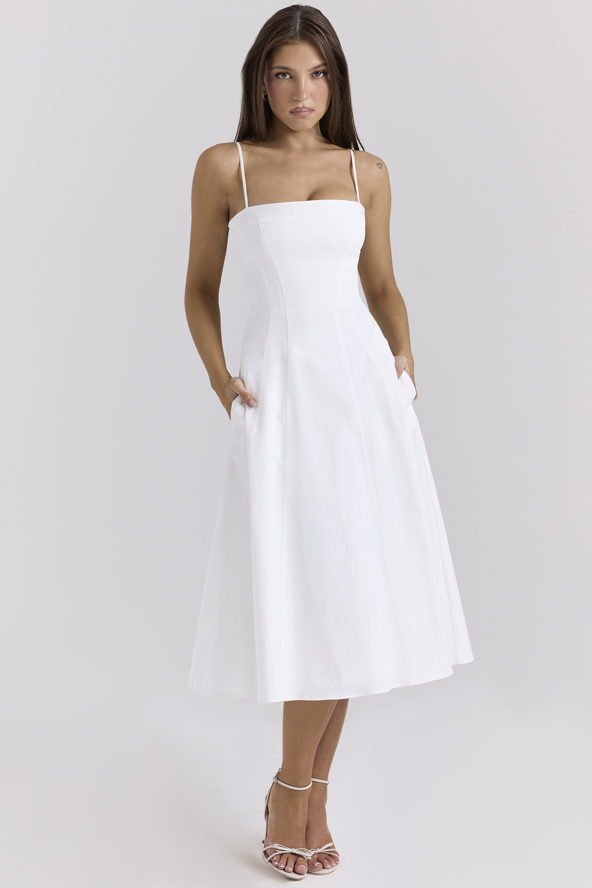 Dolly White Stretch Cotton A-Line Midi Sundress - luluinthesky