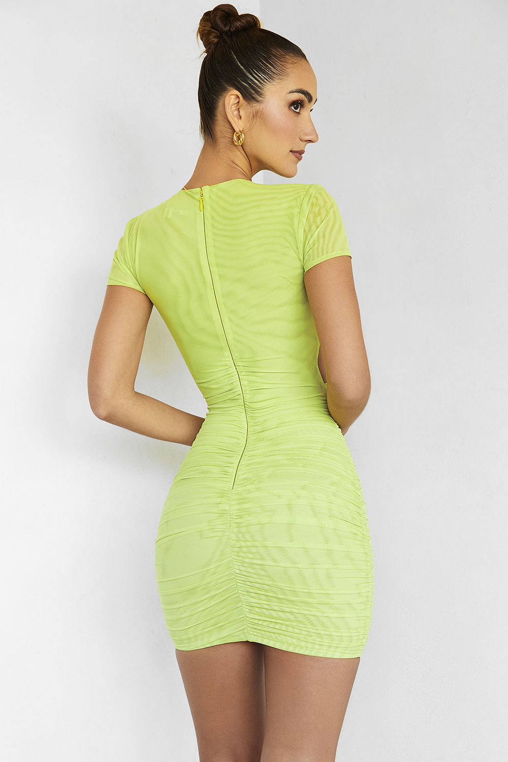 BeliefMistress Rocks  Lime Gathered Mesh Cutout Mini Dress - SALE - luluinthesky