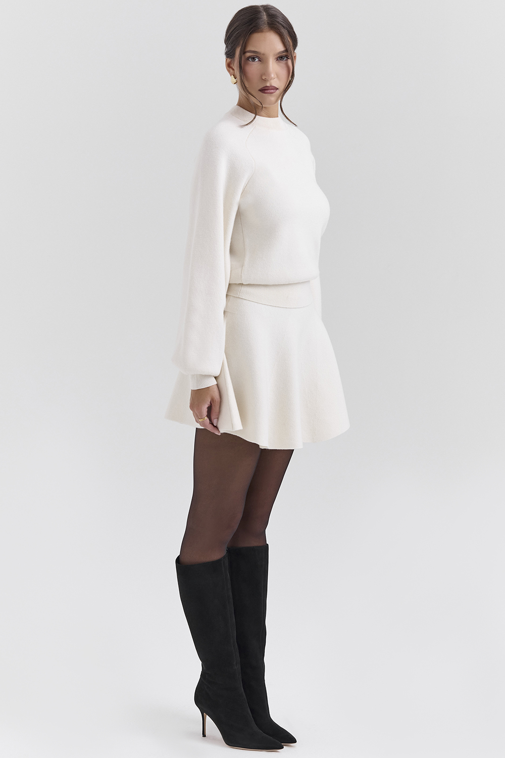 Rosina Cream Wool Cashmere Flounce Mini Skirt - luluinthesky