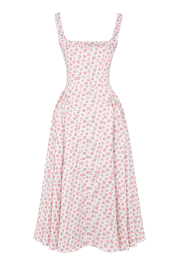 Dorothy White Rosebud Print Cotton Midi Sundress - luluinthesky