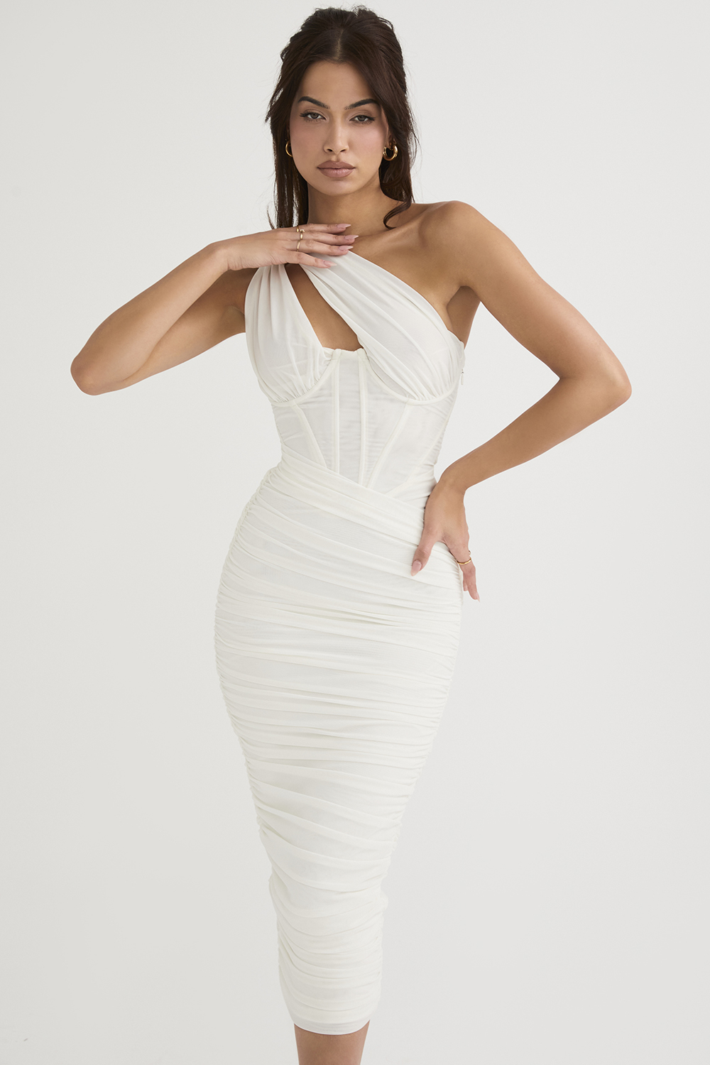 Valentina Ivory Asymmetric Cutout Midi Dress - luluinthesky