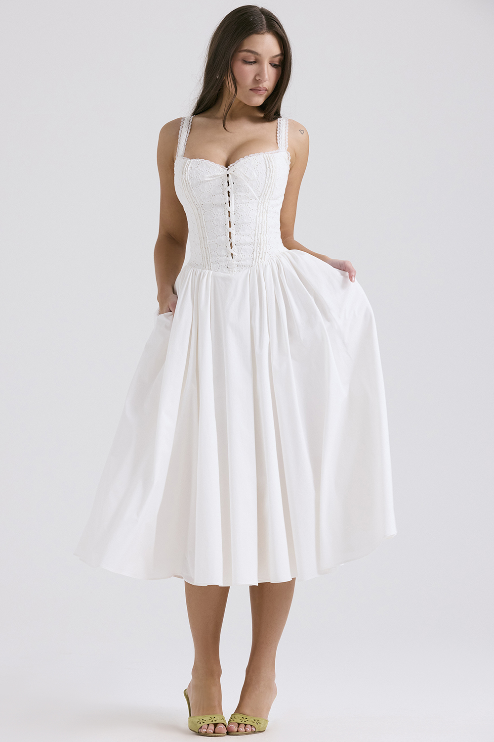 Milia White Broderie Anglais & Cotton Midi Dress - luluinthesky