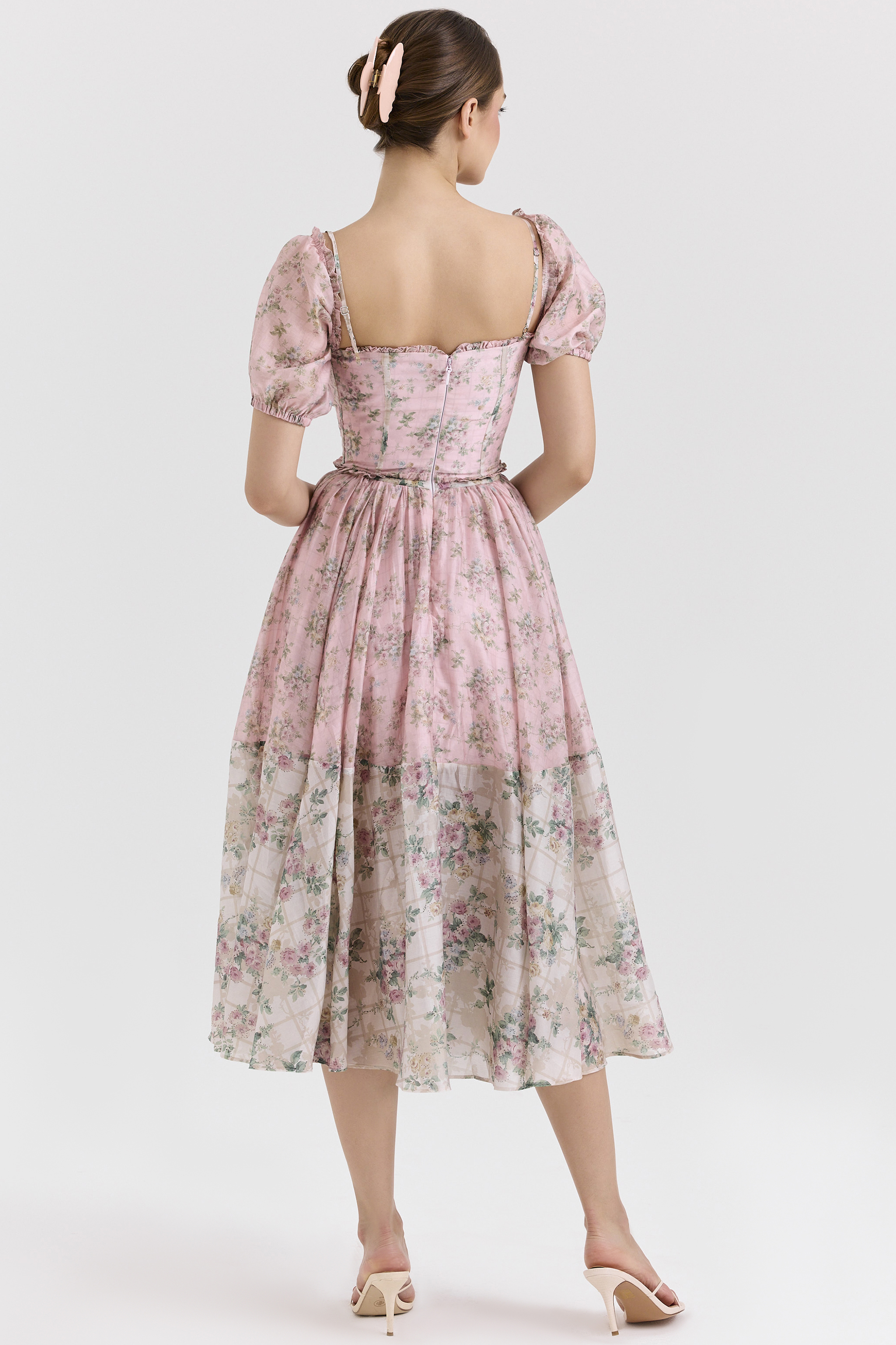 Penelope Pink Floral Chiffon Midi Dress - luluinthesky