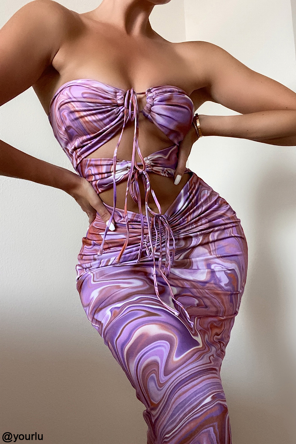 Kasia Purple Swirl Cutout Midi Dress - luluinthesky