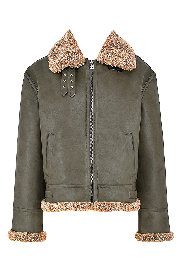 Madden Army Green Vegan Shearling Aviator Jacket - luluinthesky