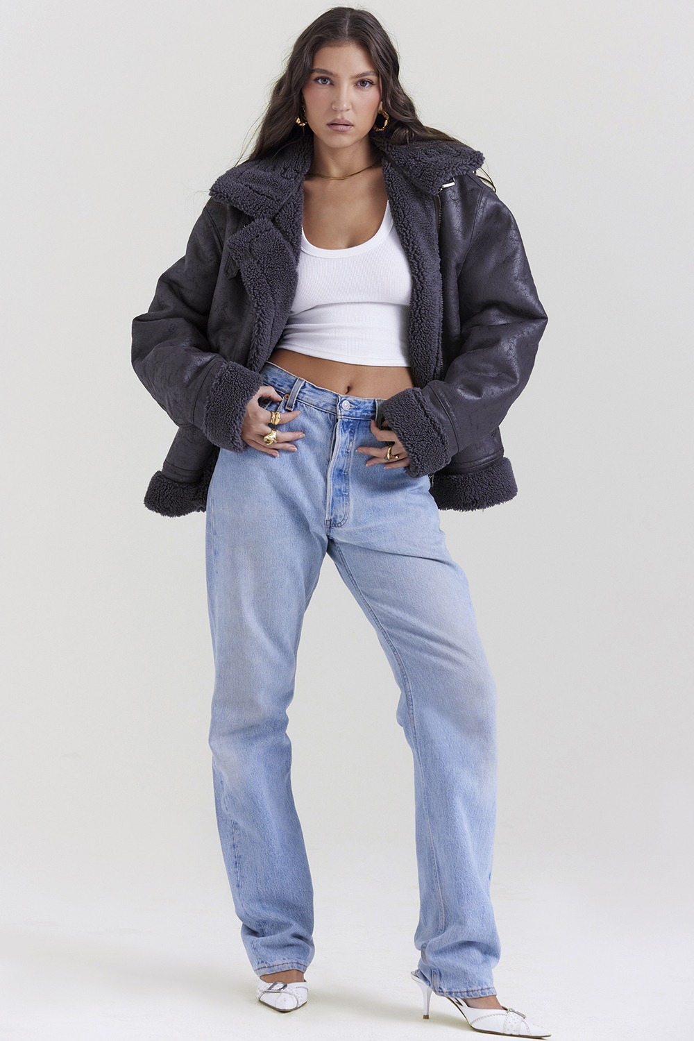 Madden Grey Vegan Shearling Aviator Jacket - luluinthesky