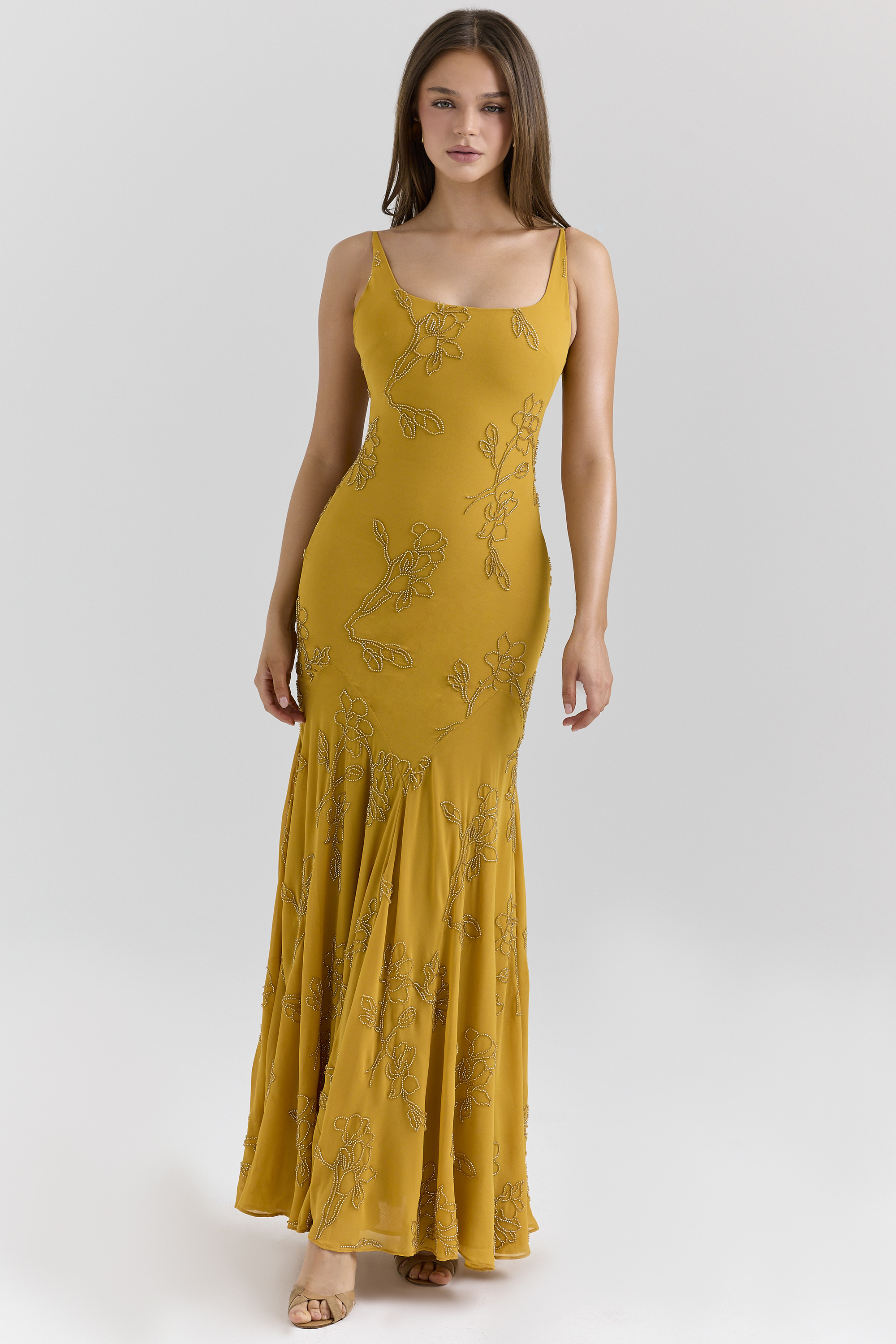 Rosalia Gold Embellished Hand Beaded Maxi Dress - luluinthesky