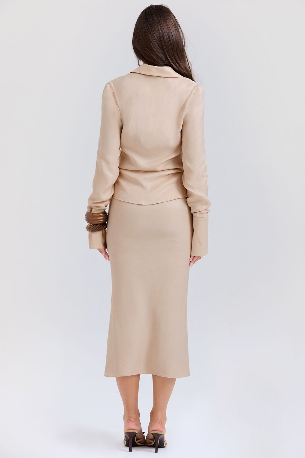 Nevaeh Almond Plunge Shirt Midi Dress - luluinthesky