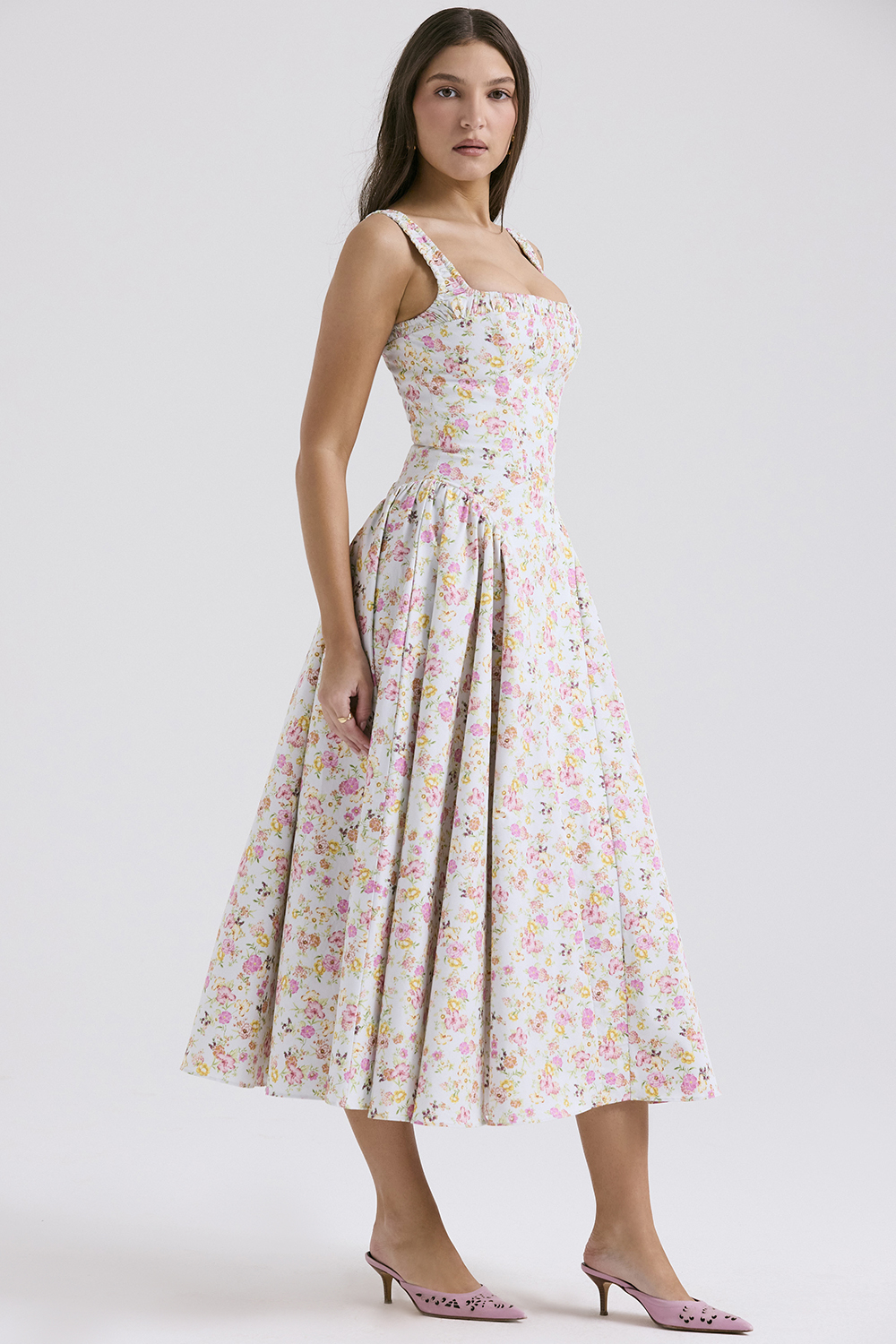 Dorothy Pale Blue Meadow Print Cotton Midi Sundress - luluinthesky