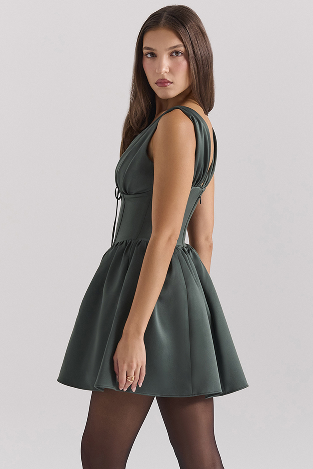 Emmeliette Forest Green Satin Mini Dress - luluinthesky