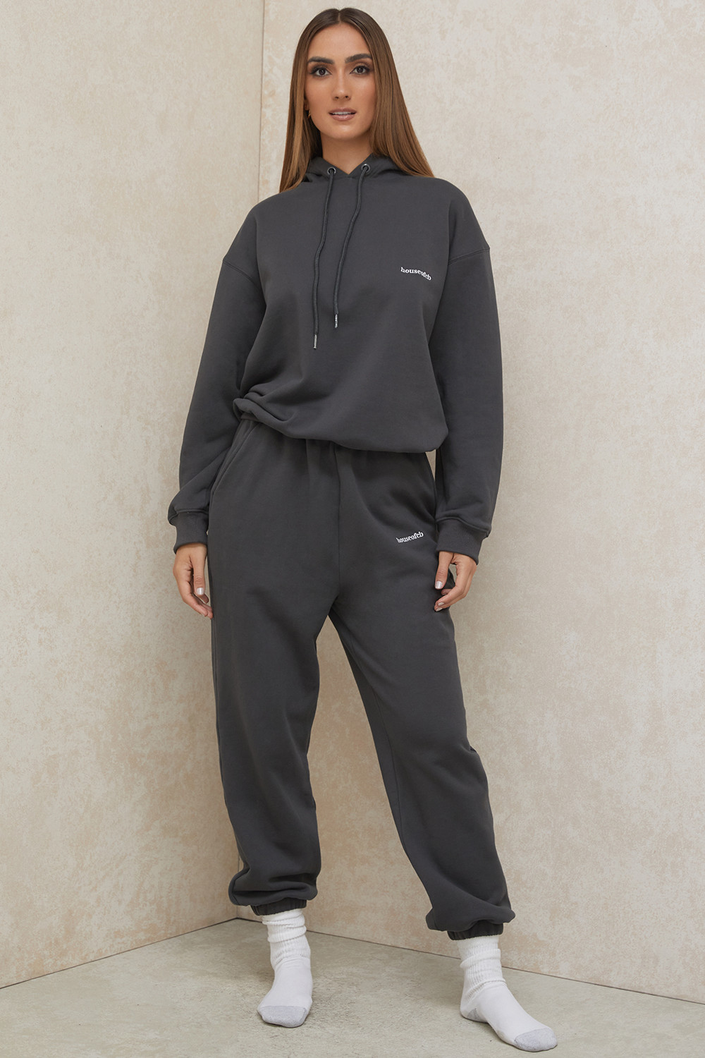 Halo Charcoal Cotton Fleece-Back Oversized Hoodie - luluinthesky