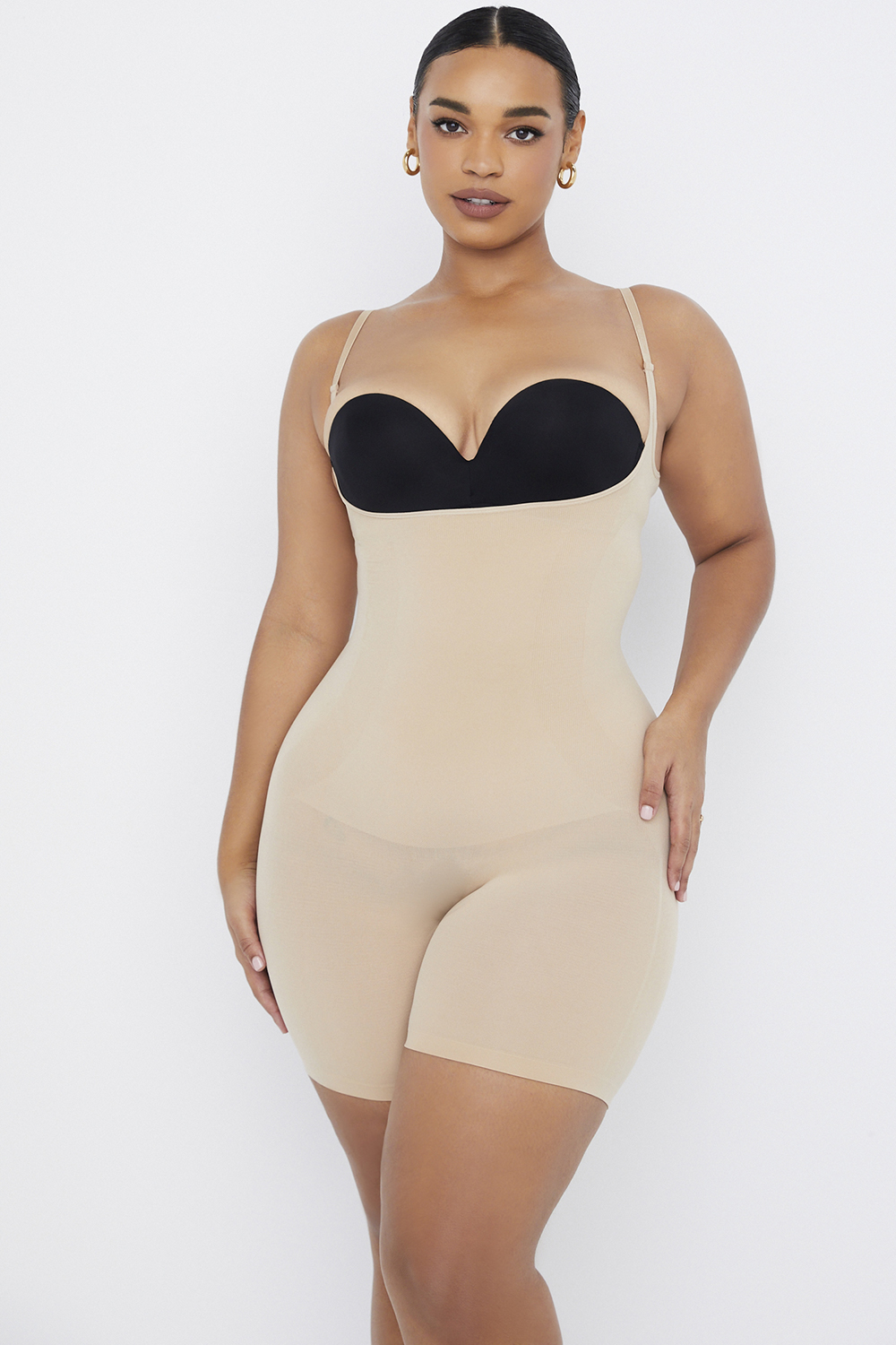 Mid Thigh Sculpting Bodysuit Almond - luluinthesky