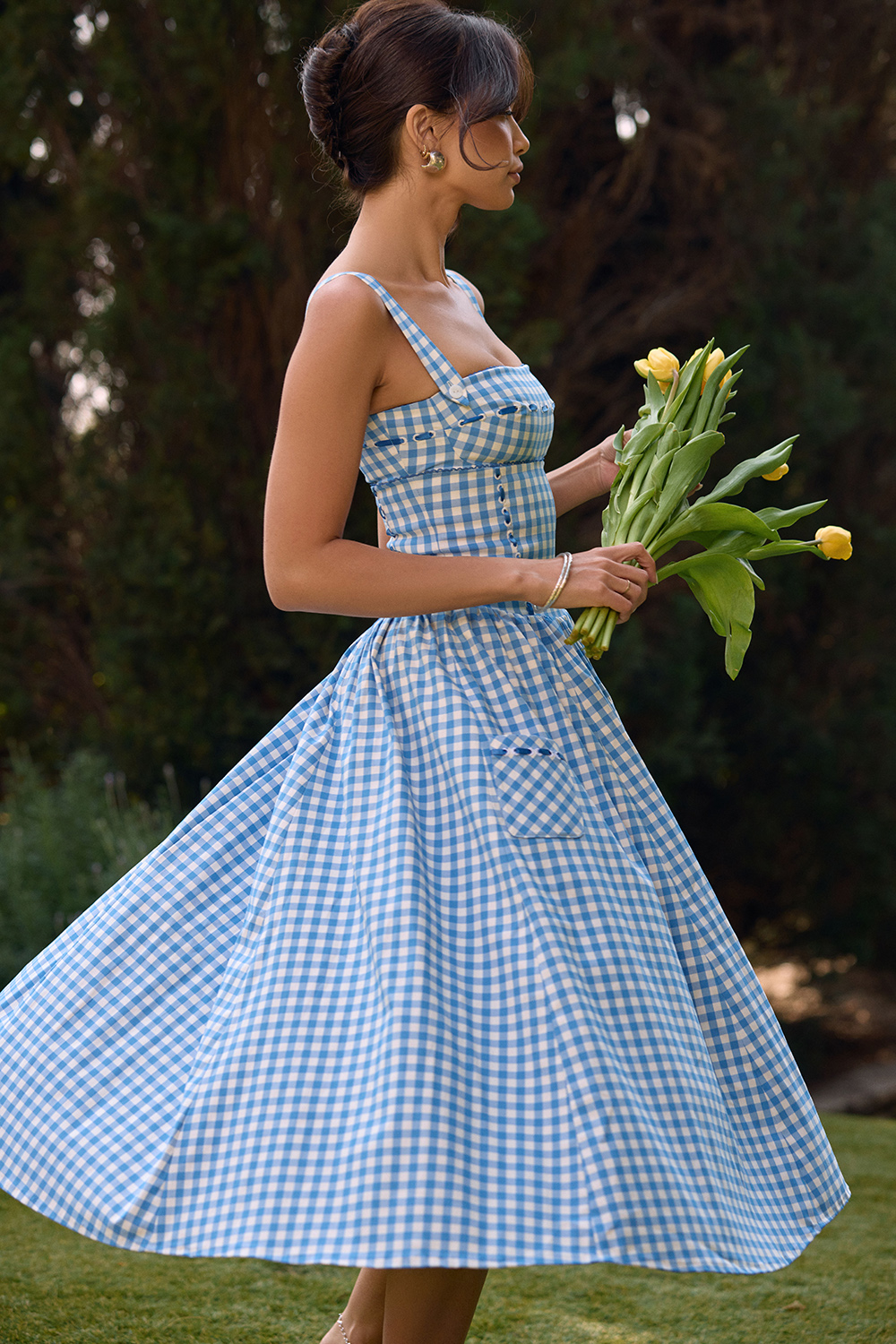 Vivien Regatta Blue Gingham Midi Sundress - luluinthesky