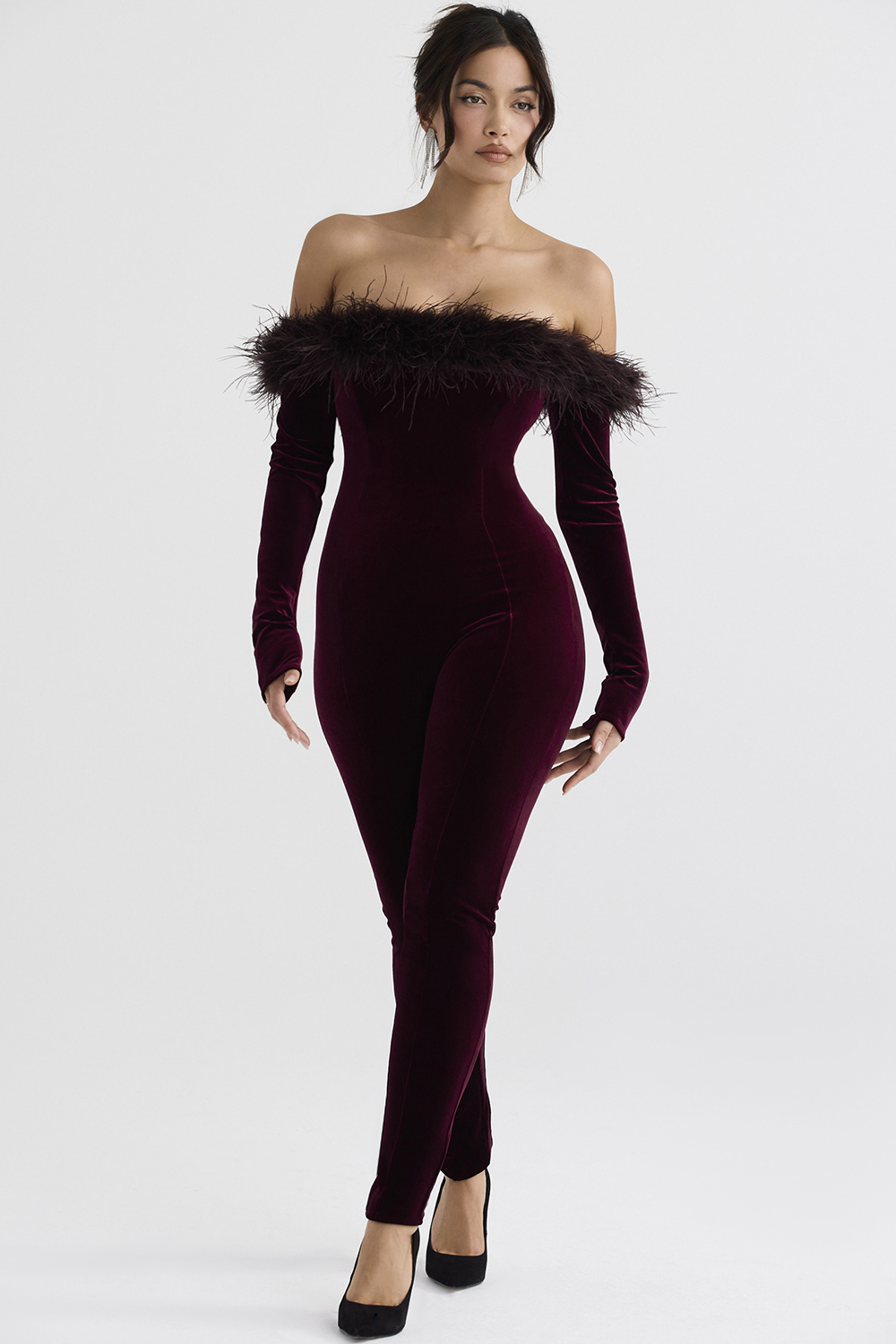 Salima Black Cherry Velvet Jumpsuit - luluinthesky