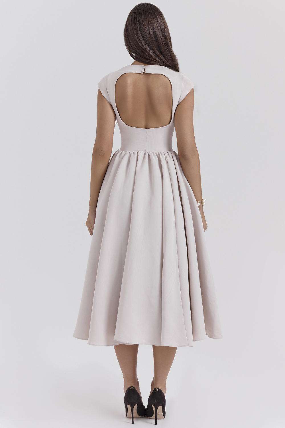 Debutante French Dove Moire Satin Backless Midi Dress - luluinthesky