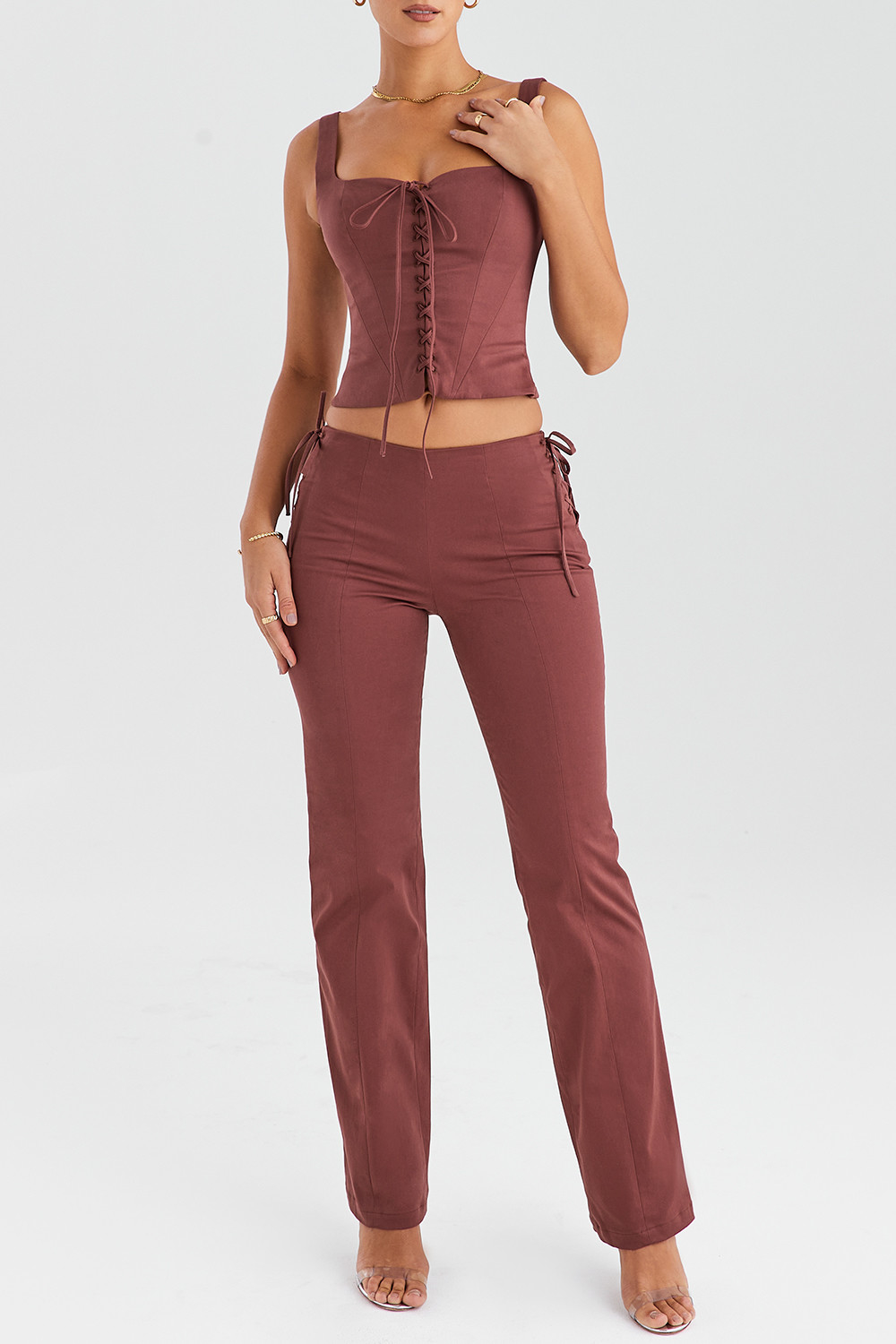 Mistress Rocks Coffee Lace Up Trousers - SALE - luluinthesky